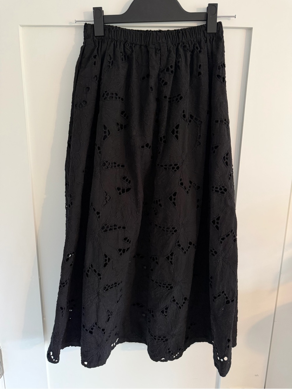 H&M Black Eyelet Midi Skirt Size XS